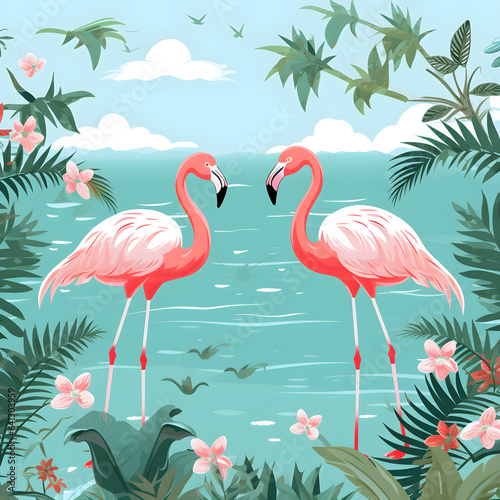 flamingos in the water