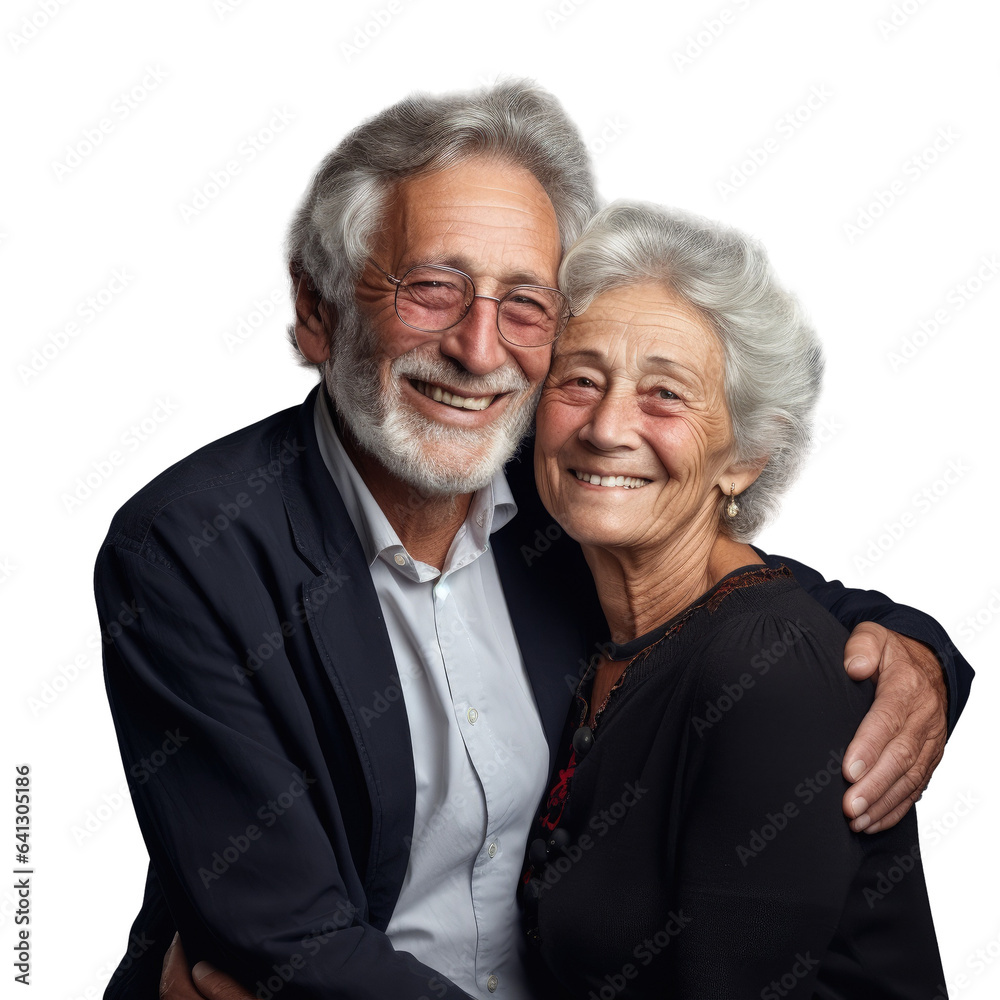 Elderly couple smiling for portrait on transparent background Elderly couple smiling for portrait on transparent background