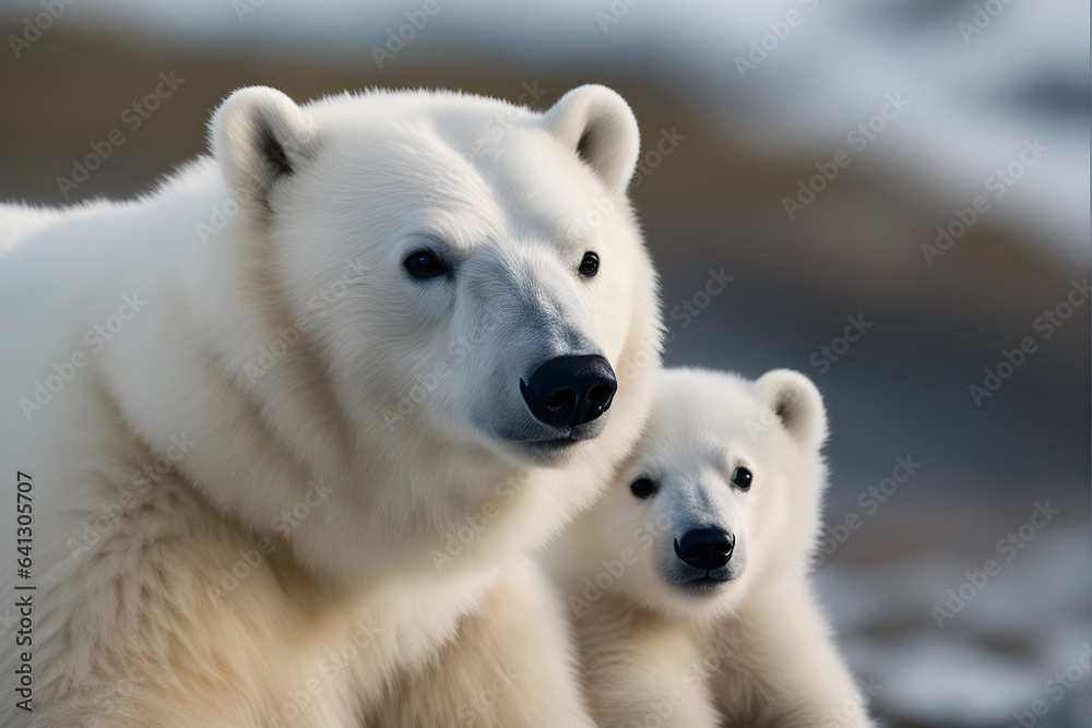 Polar bear (Ursus maritimus) mother and cub. Generative ai Polar bear (Ursus maritimus) mother and cub. Generative ai