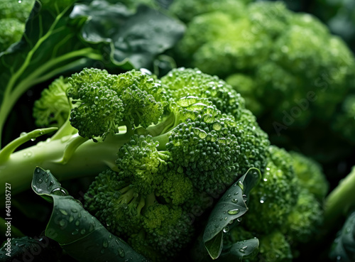 Close up image of the baby broccoli   broccoli is growing on the plant  with leaves  broccoli with orange spots. 