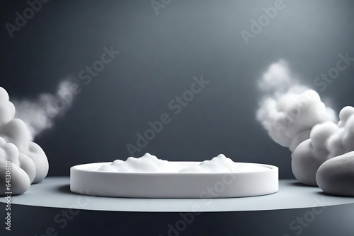 podium display,  background with smoke. Minimal pedestal for beauty, and cosmetic products for companies