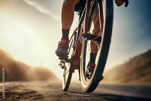 The excitement and adrenaline of a young cyclist in action with a closeup shot of legs pedaling