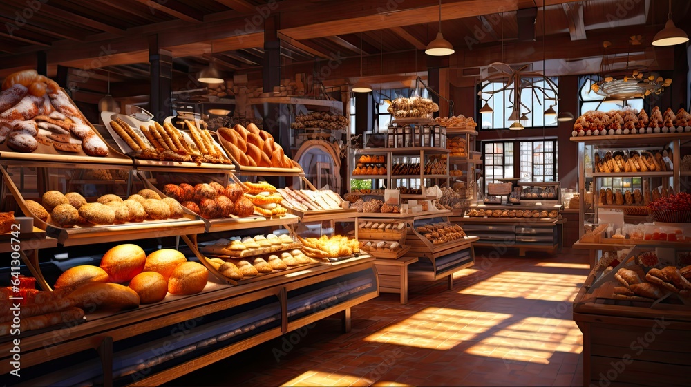 Abundance of Baked Goods! Inside a Bakery Store with Shelves Full of Fresh Bread and other Delicious Food