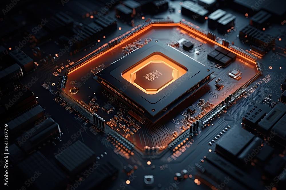 CPU on futuristic high tech motherboard. CPU on futuristic high tech motherboard.