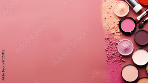 Fashion Makeup Cosmetic accessories on pink background