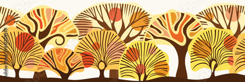 Autumn background  seamless border  autumn stylized trees  vector design