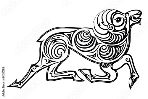 Stylized drawing, ancient Scythian art, ethnic theme, vector design