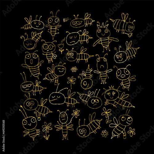 Funny Bees family. Beehive for your design