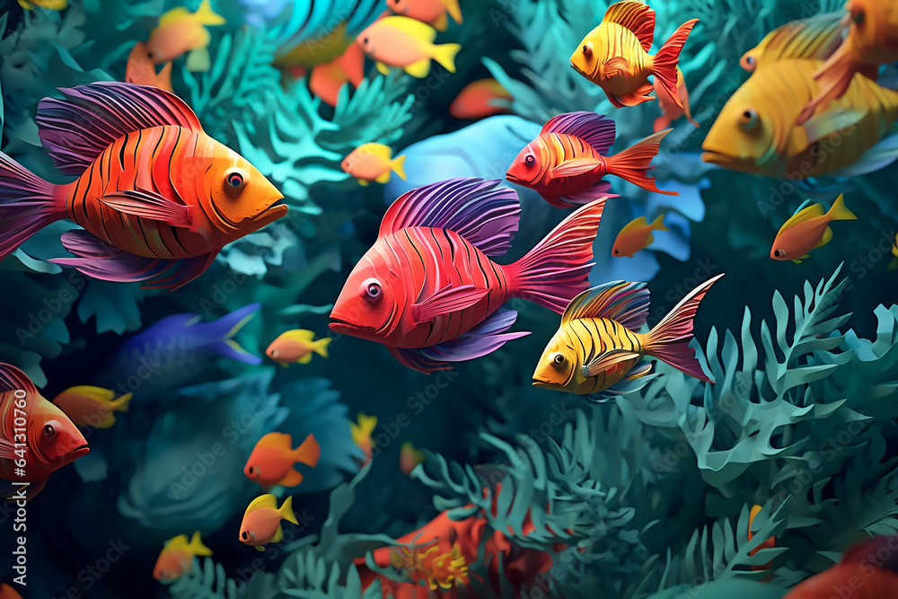 Beautiful colorful fish in the ocean. Generative AI