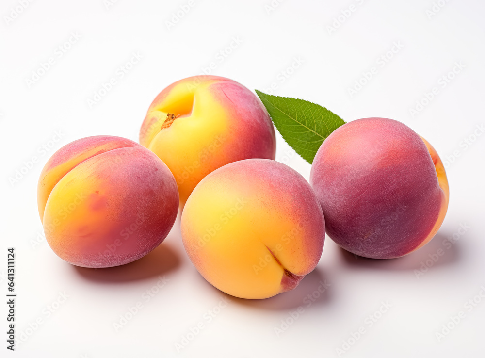 Ripe peaches on a white background with bold colors. Ripe peaches on a white background with bold colors.