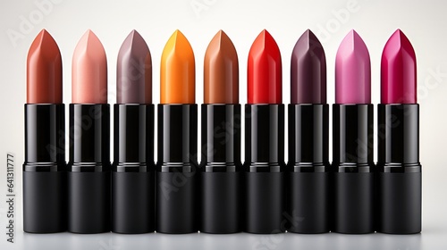 Group of lipsticks on a white background. Generative AI.