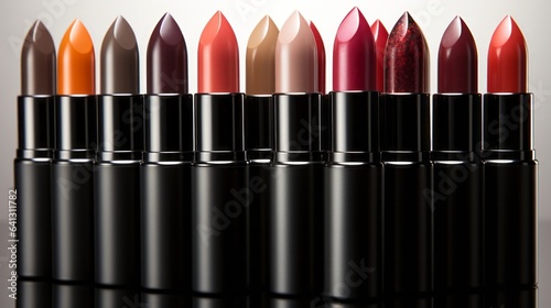 Group of lipsticks on a white background. Generative AI.