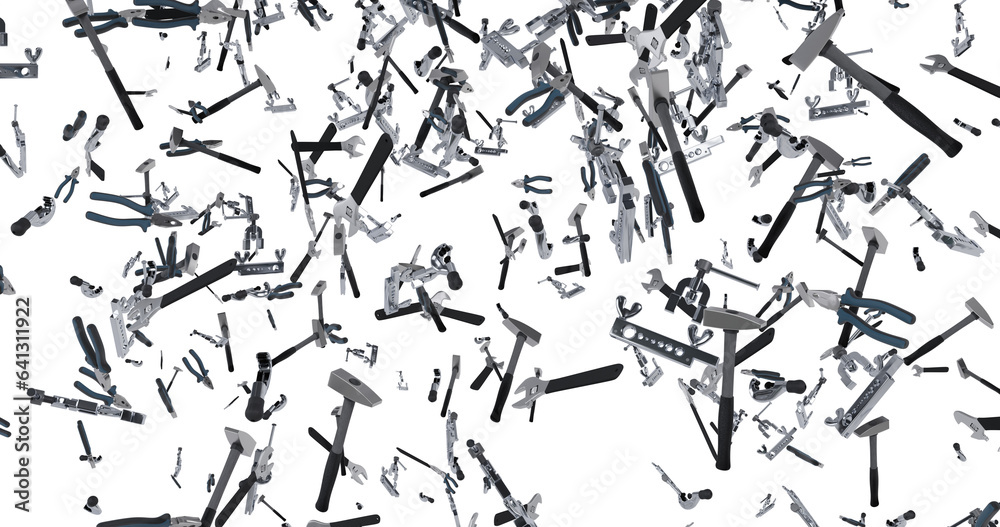 tool on a transparent background, hammer, pliers, rolling. 3d render tool on a transparent background, hammer, pliers, rolling. 3d render