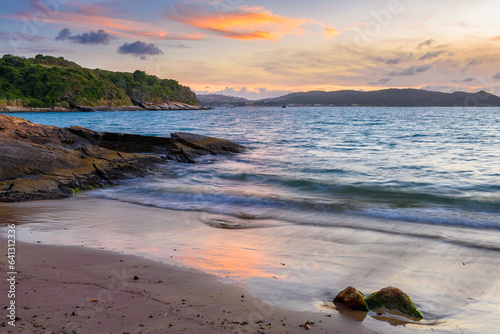 Azedinha Beach in Buzios, Rio de Janeiro, Brazil. Sunset seascape of Buzios.