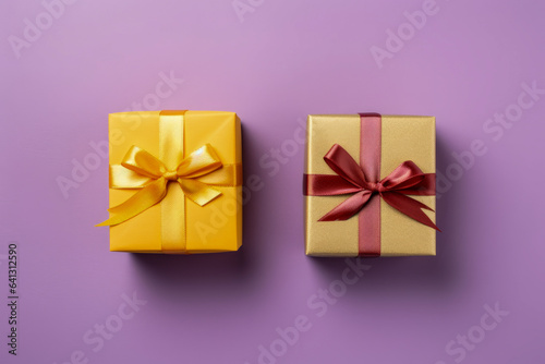 Two small gift boxes on a purple background