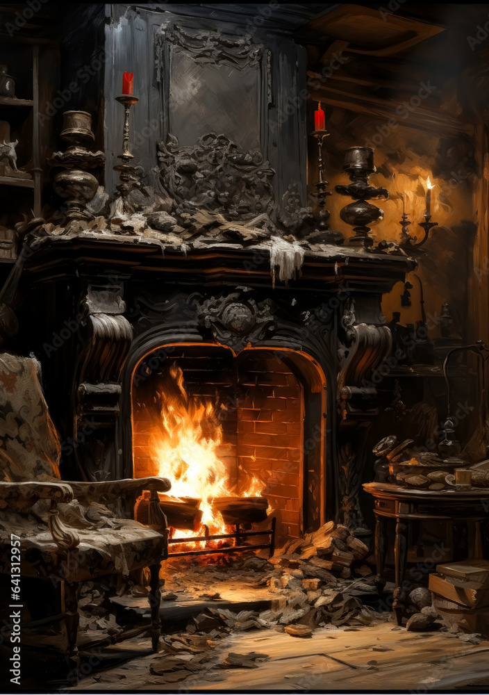 Fire in the fireplace, fire burning in a wood in burning fireplace. Fire in the fireplace, fire burning in a wood in burning fireplace.