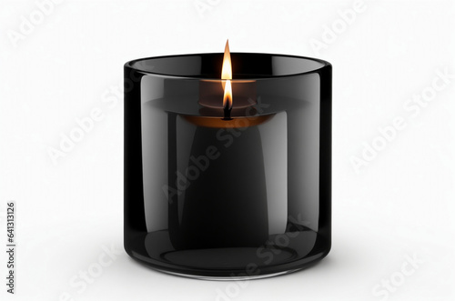 Black glass candle isolated on white background