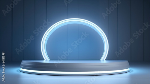 3D Rendered Futuristic Clean Blue Pedestal Blank Podium for Modern Product Display