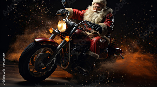 santa claus riding a motorcycle, christmas, generative ai © bruno