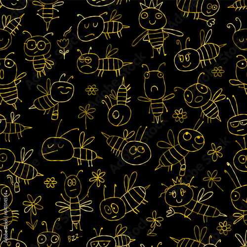 Funny Bees family. Beehive seamless pattern background for your design