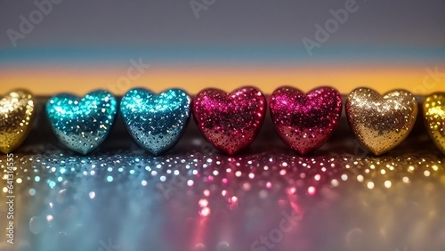 3D Colourful hearts with glitter 