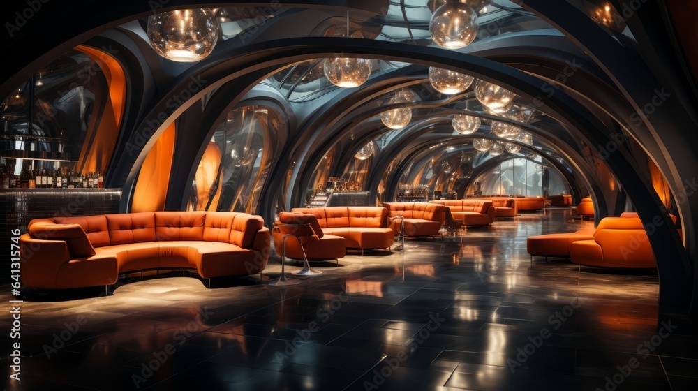 Luxury nightclub with modern architecture and lighting. Generative AI.