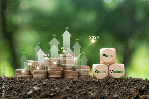 Investment financial and Green Business planning concept. New Goals, Plans and Visions for Next Year 2024-2025. Growth and development chart. Planning,opportunity, challenge and business strategy.