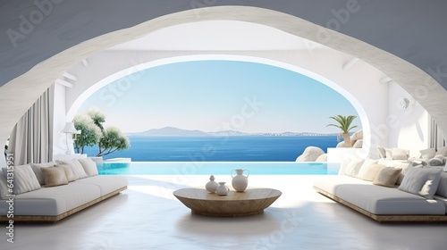Interior Design of a Luxurious Villa in Santorini near the Sea. Greece. © Boss