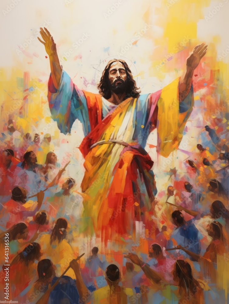 Fototapeta premium Contemporary Portrayal of Jesus Blessing a Crowd