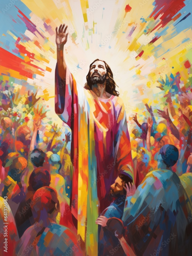 Contemporary Portrayal of Jesus Blessing a Crowd Contemporary Portrayal of Jesus Blessing a Crowd