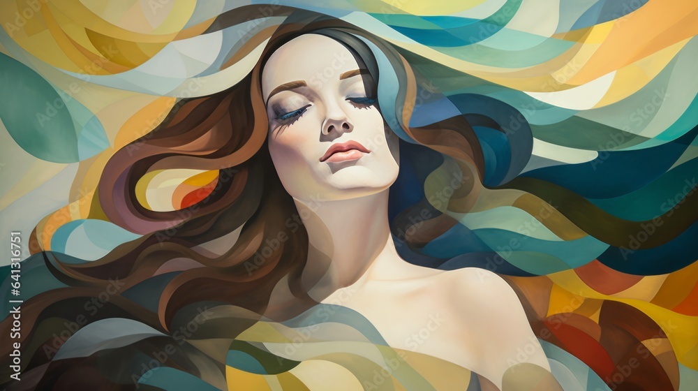 Colorful Contemporary Art: Woman with Long Hair