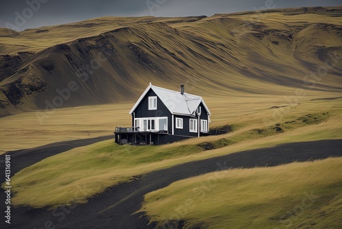 icelandic landscape with a house in the mountainsicelandic landscape with a house in the mountainsiceland. the picturesque village of iceland