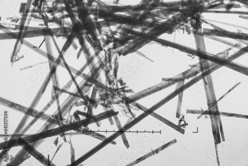 Environmental laboratory, Actinolite fibers (asbestos variety) seen on the fluorescent screen of a transmission electron microscope (TEM), x5 000 magnification