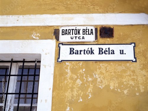 Old Bela Bartok street nameplate photo