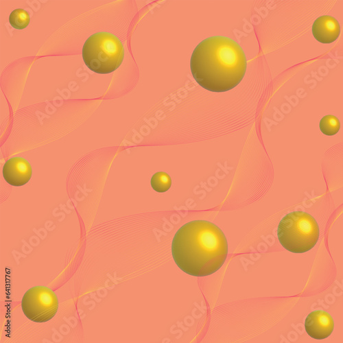 Abstract background with gold balls, line orange. 