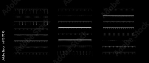 Graduated ruler vector illustration on a white background. Inch and centimeter ruler vector illustration. Various measurement scales with divisions.