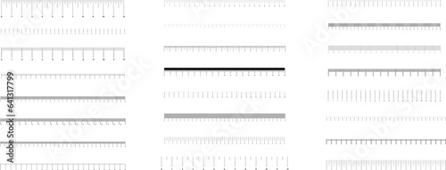 Graduated ruler vector illustration on a white background. Inch and centimeter ruler vector illustration. Various measurement scales with divisions.