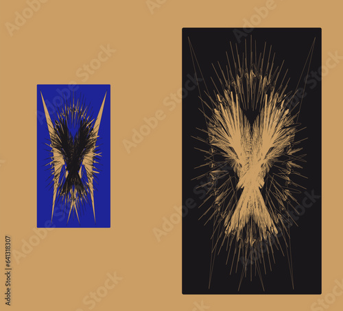 Mystical abstraction. Phoenix. Contemporary art. Avant-garde art. Geometric abstract background. Cubism
