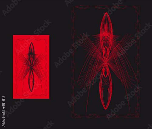 Mystical abstraction. Demon, Omega. Contemporary art. Avant-garde art. Geometric abstract background. Cubism