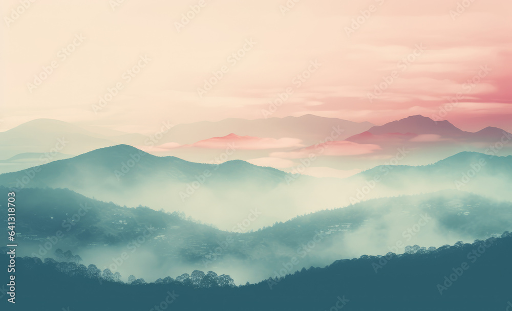 Mountainous landscape in the mist
