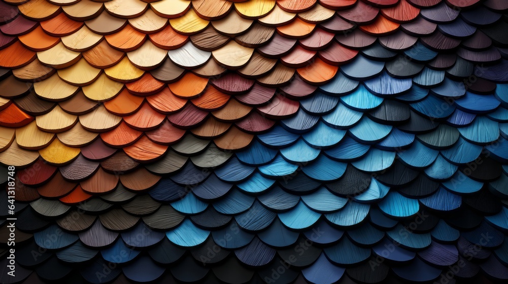 Multi colored roof tiles stack in rows symbolizing ancien. Generative AI. Multi colored roof tiles stack in rows symbolizing ancien. Generative AI.