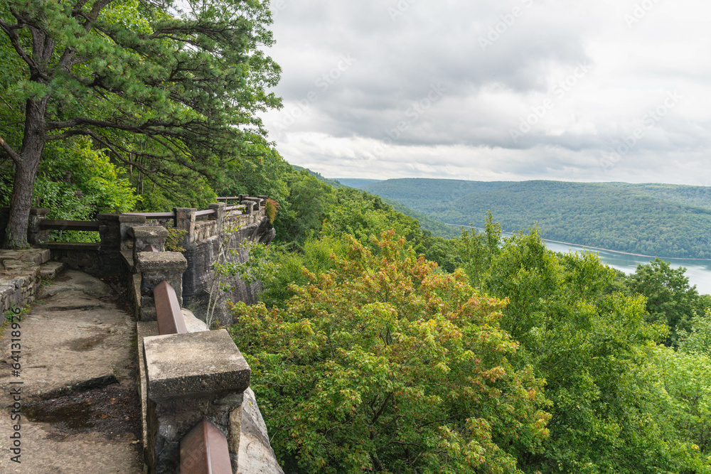 Allegheny state forest viewing platform rimrock Pa, copy space autumn landscape background