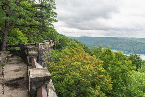 Allegheny state forest viewing platform rimrock Pa, copy space autumn landscape background photo