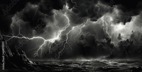 Heavy thunderstorm, lightning, dark clouds