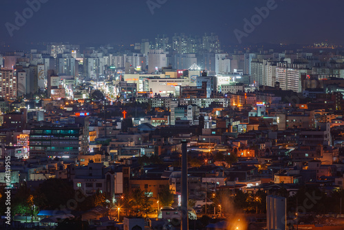 IKSAN  SOUTH KOREA  elevated night view of Iksan city center from the top of Baesan Hill