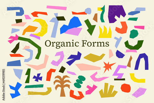 Background with organic, irregular and colorful forms inspired by Matisse's Cutouts.