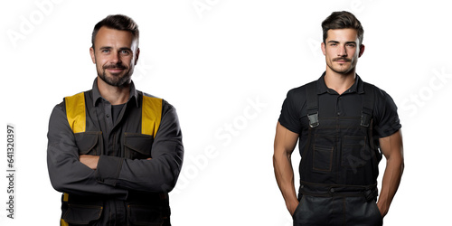 Confident young worker posing with crossed arms on transparent background