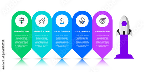 Infographic template. Rocket with 5 steps to success