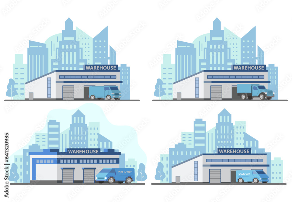 Set warehouse storage buildings.Logistics industry.Loading truck.Warehouse storage buildings.Logistics industry.Loading truck.