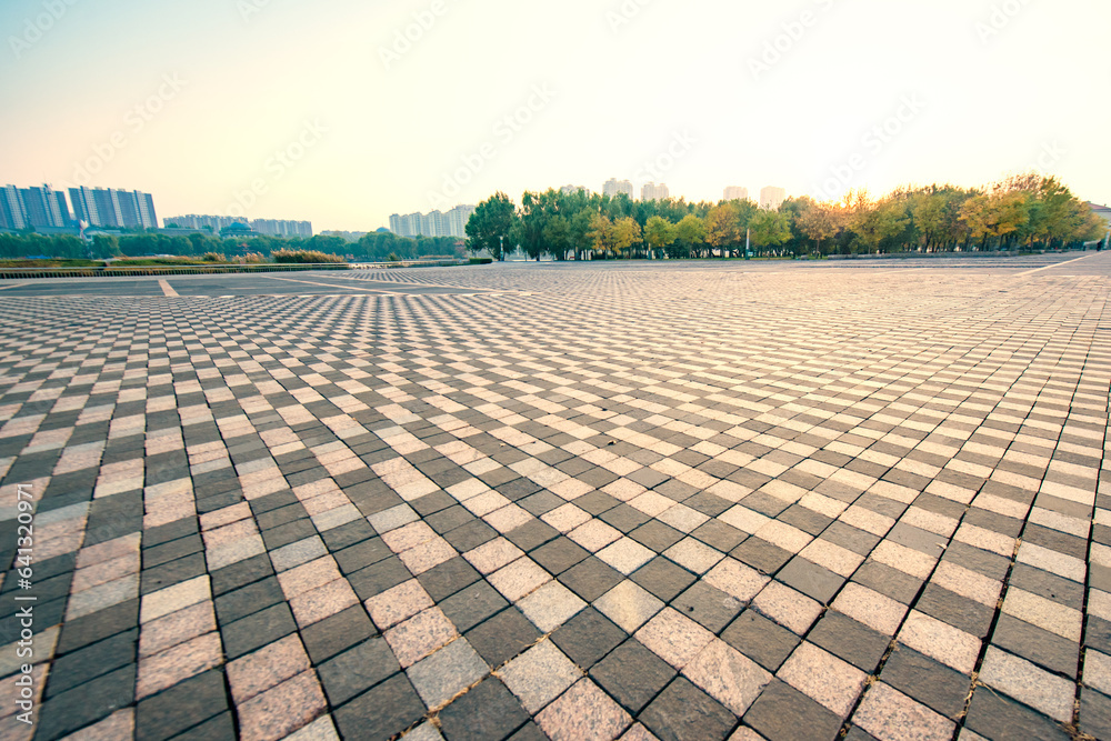 Fototapeta premium The floor of the city square, the plank of the walkway, the marble, the wood texture background